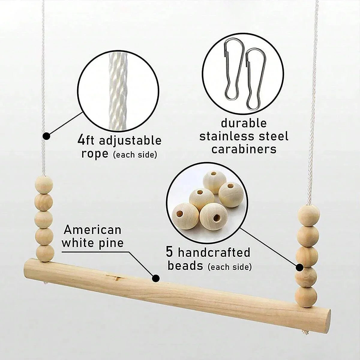 Backyard Barnyard Chicken Swing Handmade in USA!!! ! Toy for Coop (Round Bar) Natural Safe Large Wood Perch Ladder for Poultry Run Rooster Hens Chicks Pet Parrots Pollo Stress Relief for Birds