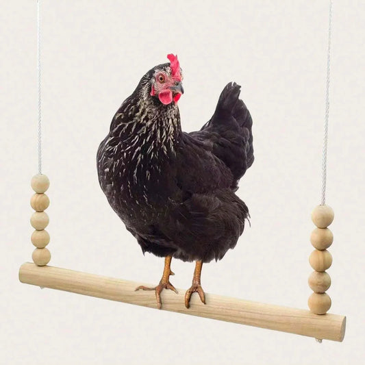 Backyard Barnyard Chicken Swing Handmade in USA!!! ! Toy for Coop (Round Bar) Natural Safe Large Wood Perch Ladder for Poultry Run Rooster Hens Chicks Pet Parrots Pollo Stress Relief for Birds