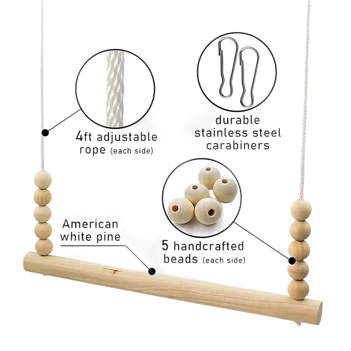 Backyard Barnyard Chicken Swing Handmade in USA!!! ! Toy for Coop (Round Bar) Natural Safe Large Wood Perch Ladder for Poultry Run Rooster Hens Chicks Pet Parrots Pollo Stress Relief for Birds